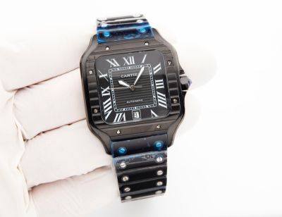 Cartier Santos 316L Steel 8215 Movement 47.5*39.8MM Black Dial Gold/Black Bezel Men Watch